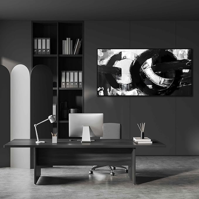 Abstract Canvas Wall Decorations Black Framed Wall Art Black White Artwork for Living Room Poster Pictures for Home Office 29"x 59"