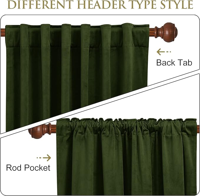 StangH Moss Green Curtains 108 inches Long - Luxury Velvet Room Darkening Sliding Door Drapes Thermal Insulated Soundproof Room Dividers for Closet, W52 x L108, 2 Panels