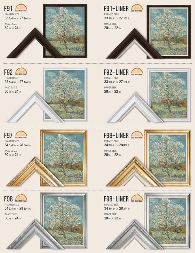 DECORARTS - The Pink Peach Tree, Vincent Van Gogh Art Reproduction. Acid Free Cotton Canvas Giclee Print w/Bronze Frame&Mat for Wall Decor.