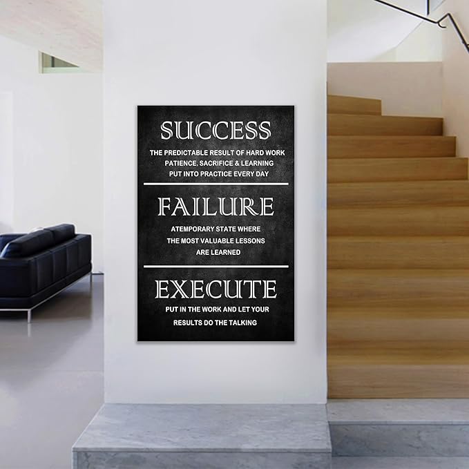 Inspirational Quote Canvas Wall Art Motivational Motto Painting Inspiring Entrepreneur Posters Prints Success Picture Artwork Decor Framed for Home Classroom Office Ready to Hang [24''W x 36''H]