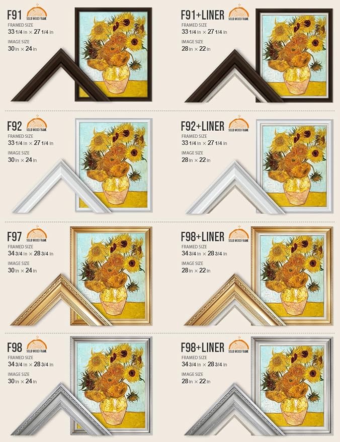 DECORARTS - Twelve Sunflowers, Vincent Van Gogh Art Reproduction. Acid Free Cotton Canvas Giclee Print w/Bronze Frame&Mat for Wall Decor.
