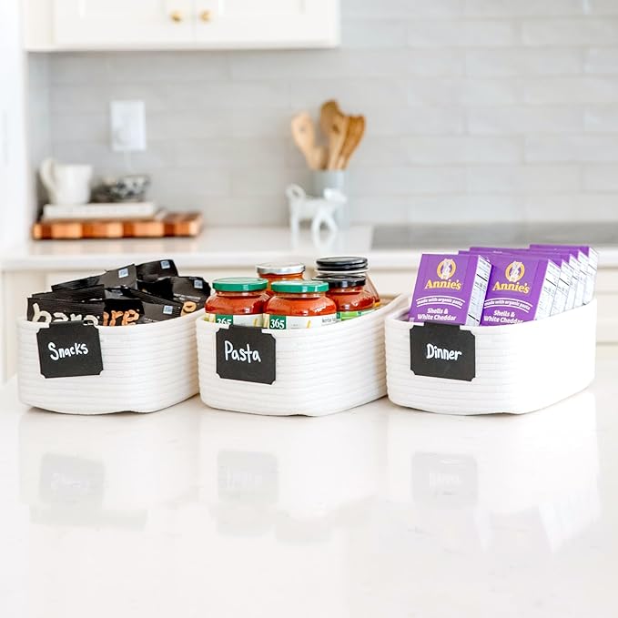 NaturalCozy 11.8"x8"x4.5” Storage Baskets for Shelves 3 Pack | Cotton Rope Woven Small Baskets for Organizing | Small Storage Bins for Nursery, Bathroom, Closet, Cube Shelf, Decorative, Gift Basket