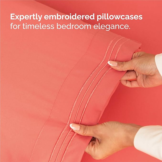 Split King Size 5 Piece Sheet Set - Comfy Breathable & Cooling Bed Sheets Set - Hotel Luxury Bedding for Women, Men, Kids, Teens, Boys & Girls - Deep Pockets, Soft and Wrinkle Free - Oeko-Tex - Coral