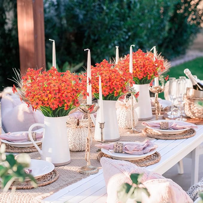 20 Bundles Artificial Flowers, Outdoor Indoor UV Resistant Fake Flowers No Fade Faux Plastic Plants Garden Porch Window Box Decoration