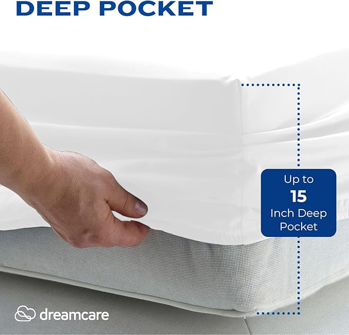 DREAMCARE Twin XL Sheet Set - Cooling Bed Sheets - 4pc Set - Up to 15" Deep Pocket Sheets - Soft & Long Lasting 100% Fine Brushed Polyester with Side Pocket - White