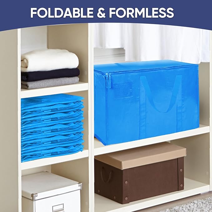 TICONN 4 Pack Extra Large Moving Bags with Zippers & Carrying Handles, Heavy-Duty Storage Tote Moving Boxes for Space Saving (4 Pack, Sky Blue)