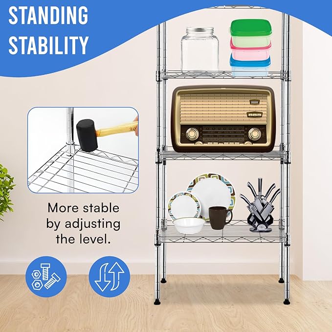 PayLessHere | 6-Tier Wire Shelf | 17"x12"x64" | Chrome | Adjustable Racks | Heavy-Duty Storage Shelves, Holds Upto 600 lbs | Rust-Resistant, No-Tool Assembly | for Home, Garage Shelving