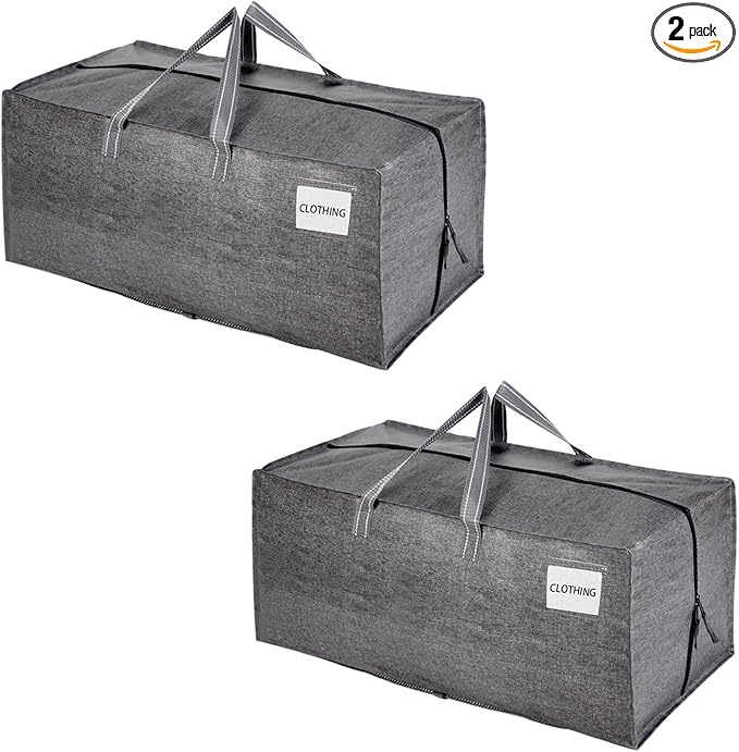 VENO 2 Pack Moving Bags w/Backpack Straps, Heavy Duty, Moving Boxes Alternative, Packing Supplies, Large Storage Totes for Dorm Room Essentials with Zipper for Clothes (Gray, 2 Pack)