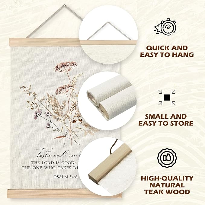 Supwhd Boho Floral Christian Wall Art with Wooden Poster Hanger, God is Good Bible Verses Posters Wall Art Decor, Christian Wall Decor for Home Room, 12x16