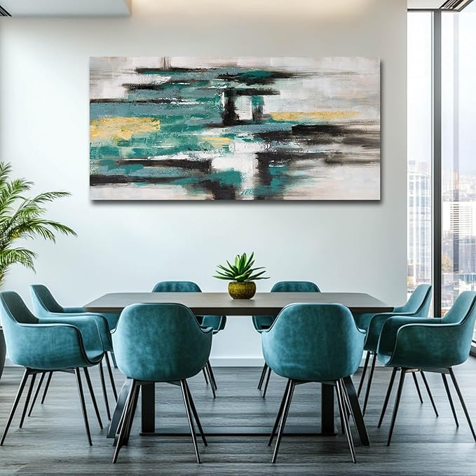 NBAODAN Large Abstract Wall Art Canvas Art Prints Black and White Home Wall Decor Green Neutral Artwork for Living Room Dining Room office 29x58 Inch