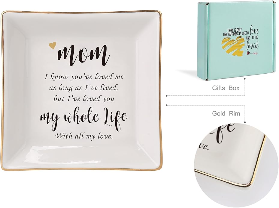 HOME SMILE Ceramic Ring Dish Jewelry Tray for Mom Sister Friends