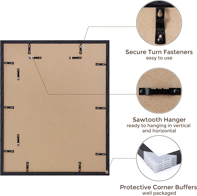 Fun Memories 16x20 Picture Frame - Black Oak Wood Poster Frame with Mat for 11x14, Tempered Glass, Easy to Hang
