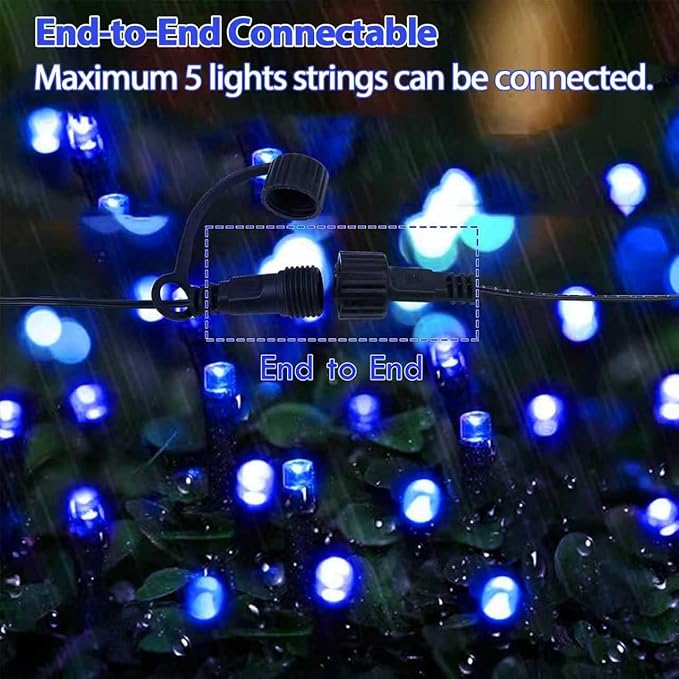 75.8 FT 200 LED Blue Christmas String Lights Outdoor & Indoor, Timer & Memory Function & 8 Modes, Extendable Ultra Bright Green Wire Mini Twinkle Lights for Xmas Tree Patio Holiday Party Garden Decor
