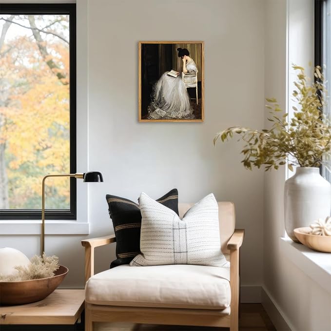 KBKBART Vintage Wall Art, Framed Canvas Art Mid-Century Lady Classical Women Painting, European Portrait for Bedroom Bathroom Decor (8"x10")