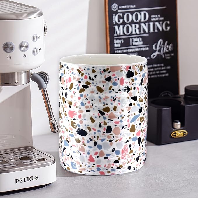 Kitchen Utensil Holder,7.2″Extra Large Stable Terrazzo Marble Pattern Ceramic Utensil Crock,Utensil Organizer for Countertop,Kitchen Decor,Utensil Holder for Housewarming,Wedding Gift Pink