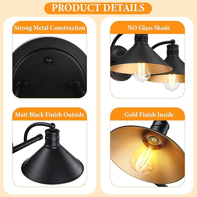 3 Light Bathroom Vanity Light Over Mirror - Farmhouse Wall Light for Bathroom Vanity Powder Room, Rustic Gooseneck Barn Style 3 Bulb Wall Sconce Over Kitchen Sink