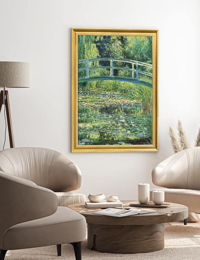 DECORARTS - Claude Monet The Japanese Bridge, Large Framed Wall Art, Canvas Size 28x35, Outer Dimensions Larger With Customizable Solid Wood Frames, Giclee Canvas Print, Made in USA