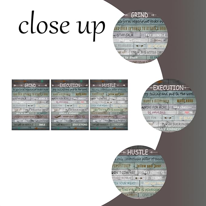 Inspirational Canvas Wall Art Poster Print Grind Execution Hustle Motivational Entrepreneur Quotes Picture Painting Artwork for Modern Home Bathroom Wall Decor Stretched and Framed [36''W x 16''H]