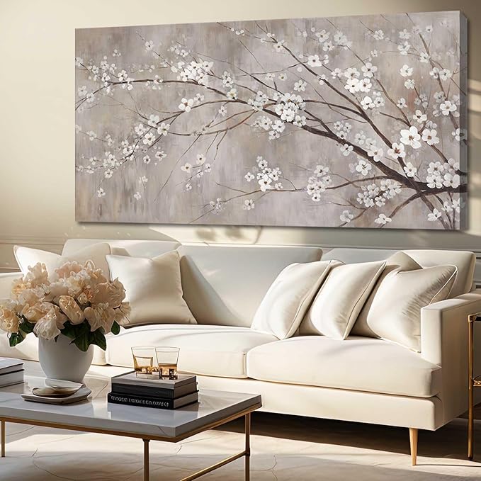 XIANSHOU Botanical Wall Decor Paintings Canvas Wall Art for Living Room White Flower Pictures Artwork Decorations for Bedroom Dining Room Office 29"x 58" Home Decor Ready to Hang