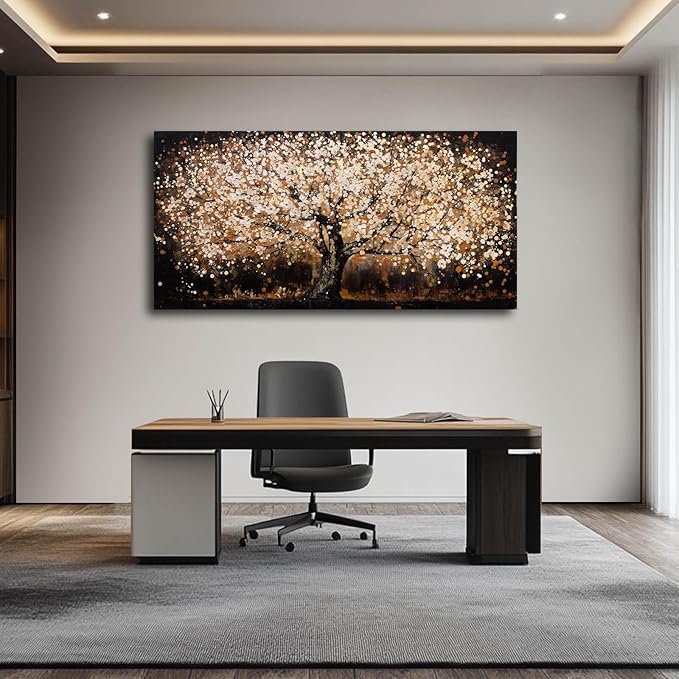 NBAODAN Black and Gold Wall Decor for Bedroom Tree Art Prints Brown Home Wall Decor Large Wall Art for Office Landscape Canvas Painting 24"x48"
