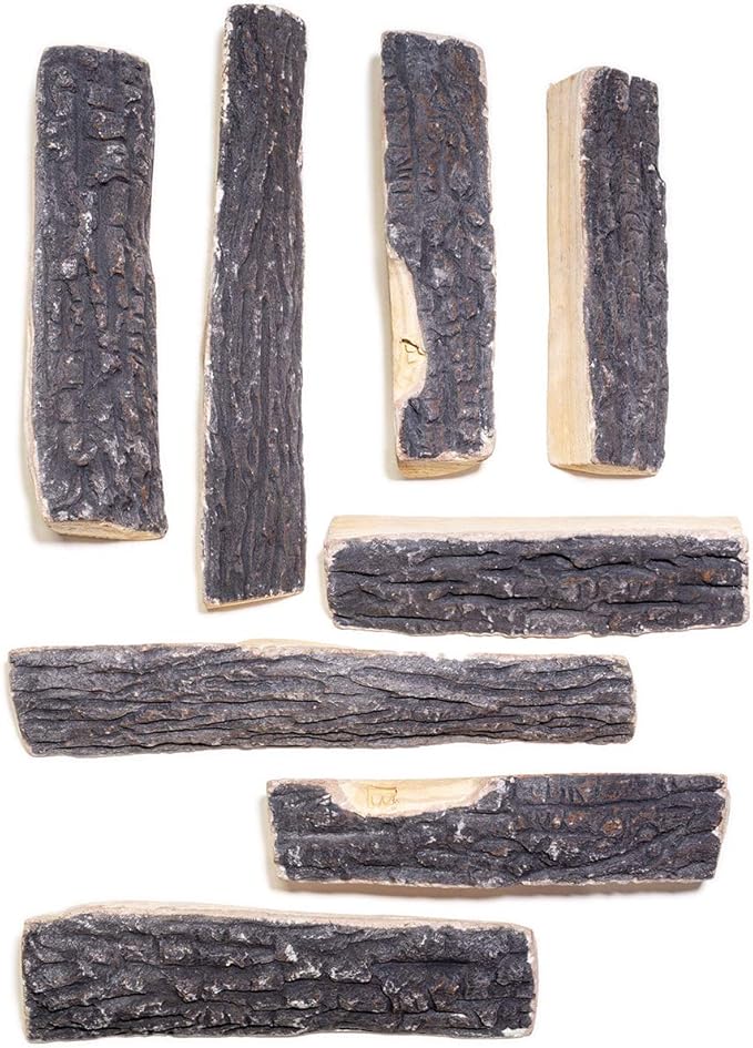 Barton 8-Pieces Realistic Ceramic Wood Log Set Ash Wood Style Stackable Logs Gas Heat Resistant Outdoor/Indoor Fireplace Fire Wood Fake Logs (8PCS)