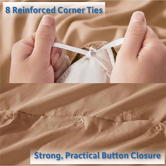 Nestl Full Duvet Cover Set with Comforter Insert - Mocha Brown 4 Piece 80x90 Duvet Cover & 2 Pillow Shams with White Quilted Down Alternative Comforter, Ultra Soft, All Season