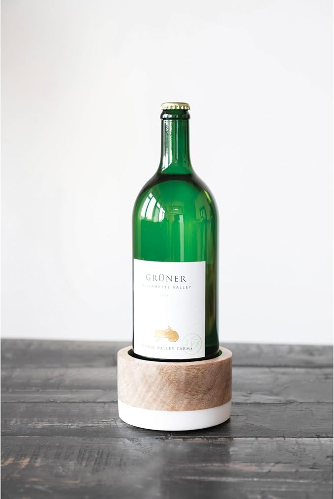 Creative Co-Op Mango Wood and Marble Bottle Holder