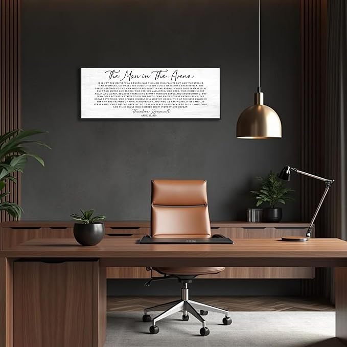Inspirational Canvas Wall Art: The Man in The Arena Wall Art Prints Framed Motivational Posters 40''×15'',Positive Quotes Office Pictures Wall Decor, Inspirational Gifts for Men Bedroom Decor