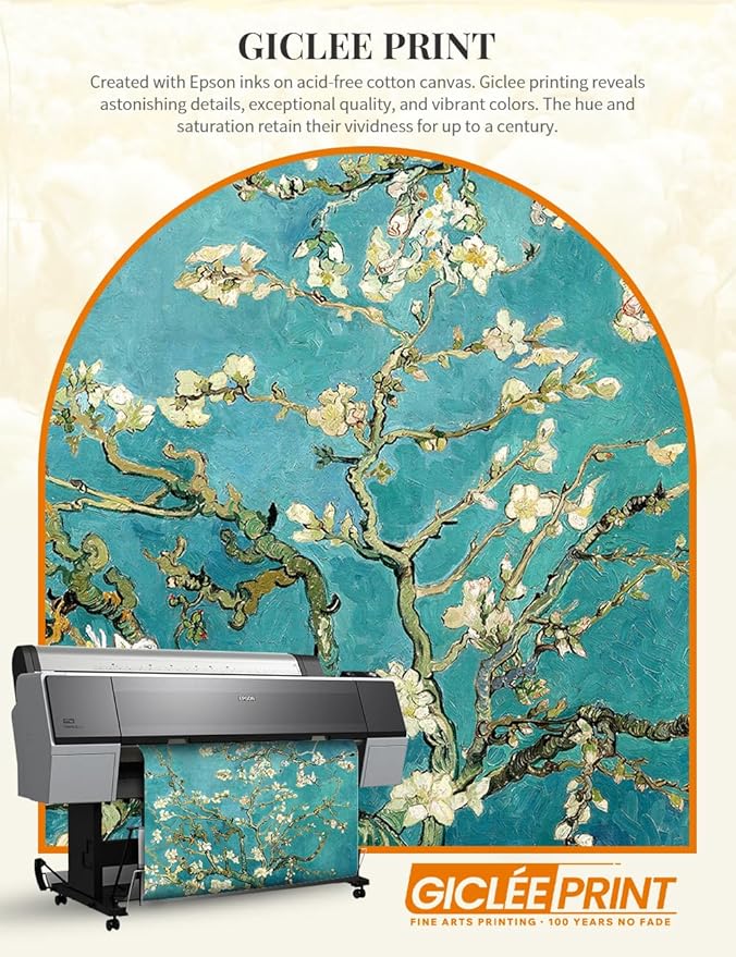 DECORARTS - Almond Blossom Tree - Vincent Van Gogh Art Reproduction. Giclee Canvas Prints Wall Art for Home Decor 20x16