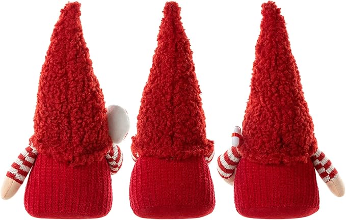 Glitzhome 3 Pack Joy Gnome Christmas Decorations, Fabric Handmade Plush Gnomes Santa Ornaments for Tabletop Home Holiday Decor
