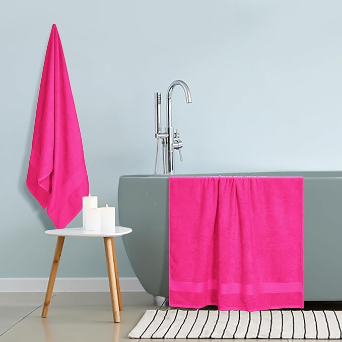 GLAMBURG Premium Cotton Oversized 2 Pack Bath Sheet 35x70-100% Pure Cotton - Ideal for Everyday use - Ultra Soft & Highly Absorbent - Machine Washable – Hot Pink