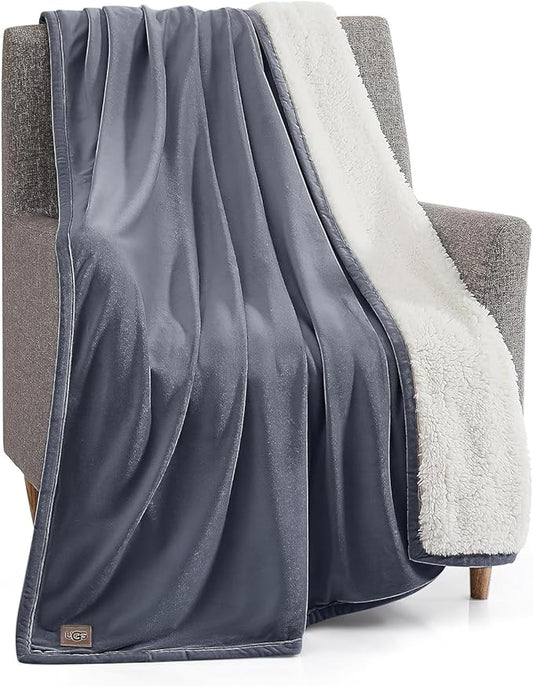 UGG Bliss Throw Blanket Plush Soft Fleece Fluffy Blankets for Bed or Couch Oversized Warm Reversible Machine Washable Medium Weight Home Decor Giftable Throw, 50-inch x 70-inch, Imperial Blue