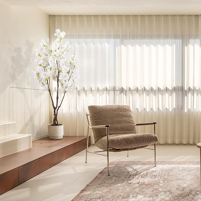 Artificial White Cherry Blossom Tree 6ft(72in) Faux White Flower Tree Indoor Decor Handmade Natural Fake Cherry Tree for Wedding Realistic Cherry Blossom Plant in Pot for Home,Living Room,Office Decor