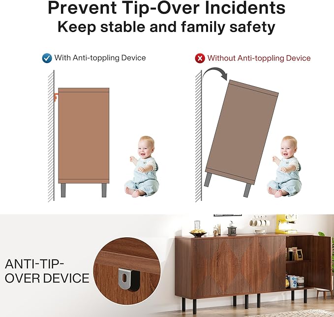 Tribesigns Vintage Walnut Storage Cabinet Set, Freestanding Floor Cabinet, Classic 59 inches Sideboard, Wood Buffet Cabinet with Doors, Large Storage Cabinet for Living Room, Dining Room, Garage