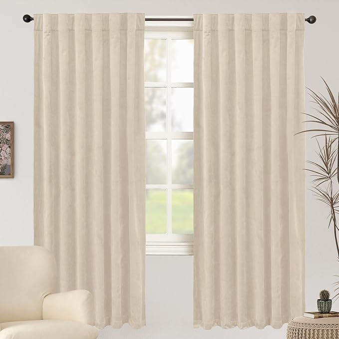BGment Cream Beige Velvet Curtains 72 Inch Length for Bedroom, Elegant Thermal Insulated Room Darkening Super Soft Window Curtains with Back Tab and Rod Pocket for Living Room, 2 Panels, 52 x 72 Inch