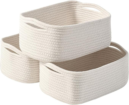 Small Storage Baskets for Organizing, Organizing Baskets for Shelves, Small Cute Basket for Gifts Empty, Organizer Basket for Decor, 13"×8.5"×5.1" (3 Packs) Off White