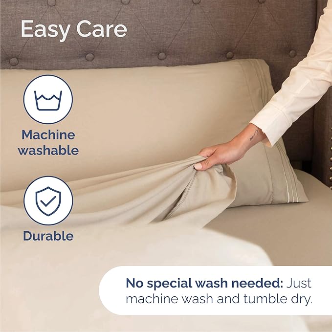 Queen Size 4 Piece Sheet Set - Comfy Breathable & Cooling Bed Sheets Set - Hotel Luxury Bedding for Women, Men, Kids, Teens, Boys & Girls - Deep Pockets, Ultra-Soft, Wrinkle Free - Oeko-Tex - Cream