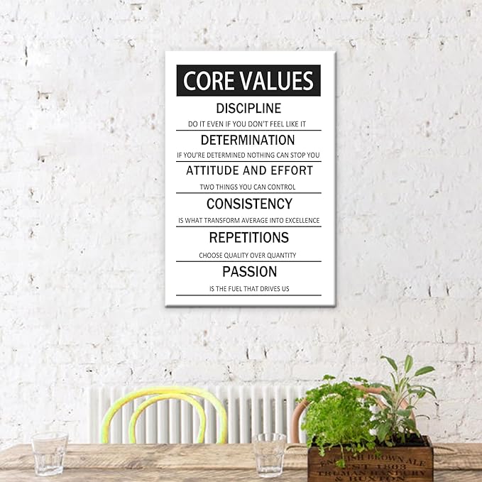 Inspirational Canvas Wall Art Decor Motivational Poster Framed Painting Core Values Picture Print Artwork for Modern Home Bedroom Living Room Office Decoration Ready to Hang [12''W x 18''H]