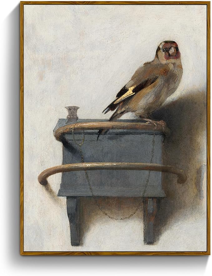 crmotu Bird Framed Wall Art, Vintage Still Life Pictures Wall Decor, Retro Animal Canvas Prints Artwork, Goldfinch Rustic Farmhouse Decor Paintings, Bathroom Bedroom Desktop Kitchen Decoration 8x10in