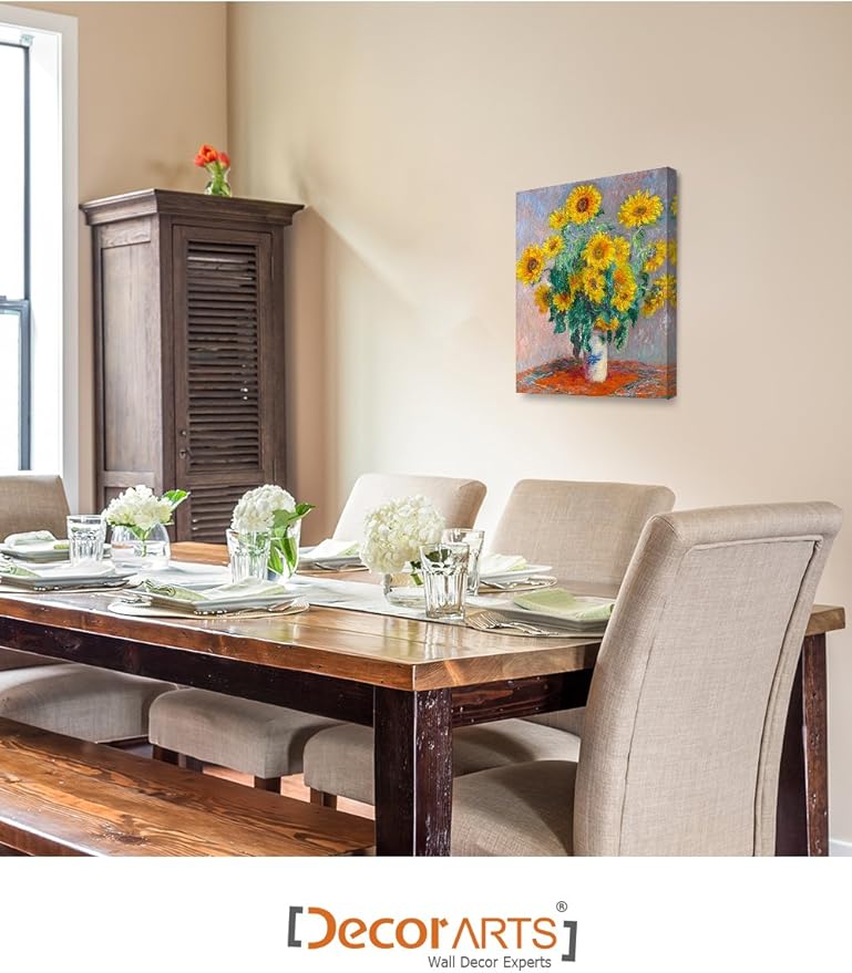 DECORARTS - Monet Sunflowers, Claude Monet Art Reproduction. Giclee Canvas Prints Wall Art for Home Decor 20x16