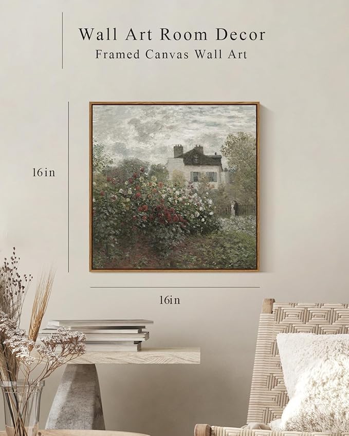 InSimSea Square Framed Canvas Wall Art, Vintage Decor Gift for Mother‘s Day, Wall Art Prints, Classical Oil Paintings Room Desk Decor, Wall Art for Living Room Bedroom Kitchen Office 16"x16"