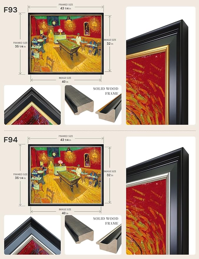 DECORARTS - The Night Cafe in the Place Lamartine by Vincent Van Gogh, Large Giclee Canvas Print with Solid Wood Frame, Oversized Wall Art Decor