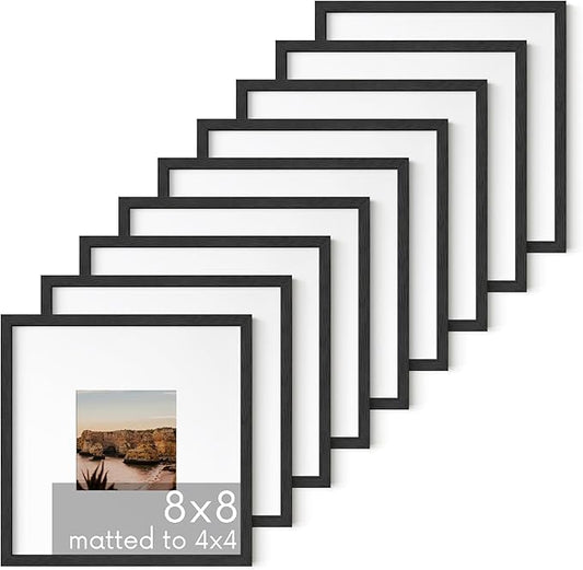 HAUS AND HUES Set of 9 8 x 8 Picture Frames - Square Frames for Gallery Wall, 8x8 Frames Black Photo Frames, 8x8 Picture Frames Square Frames (Black Frame with Mat)