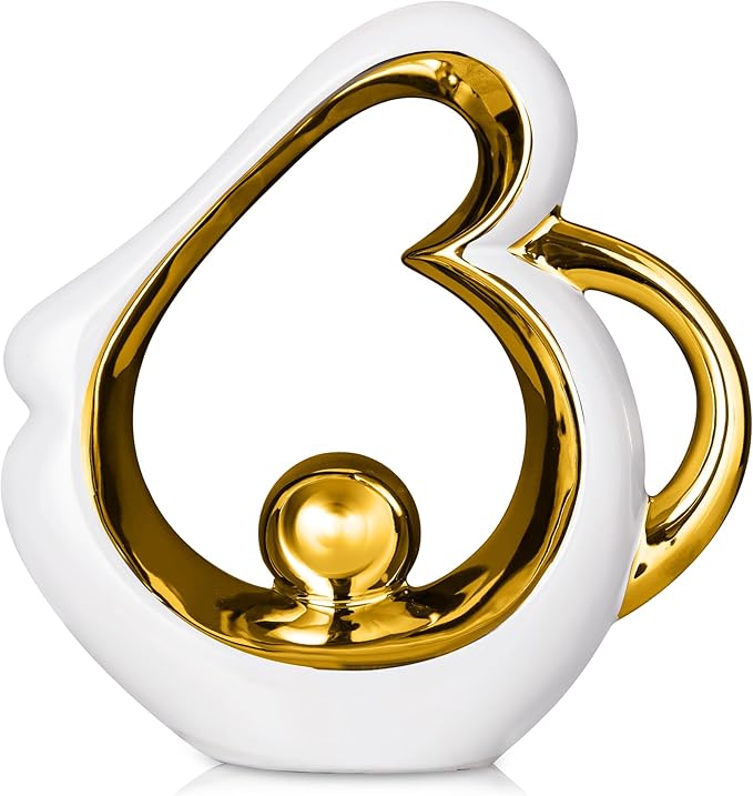 Gold Sculpture Home Decor, Modern Ceramic Statue, White Sculpture Heart Shape, Entry Table Decor, Living Room Table Centerpiece Ornament, Abstract Art Sculptures Home Decor