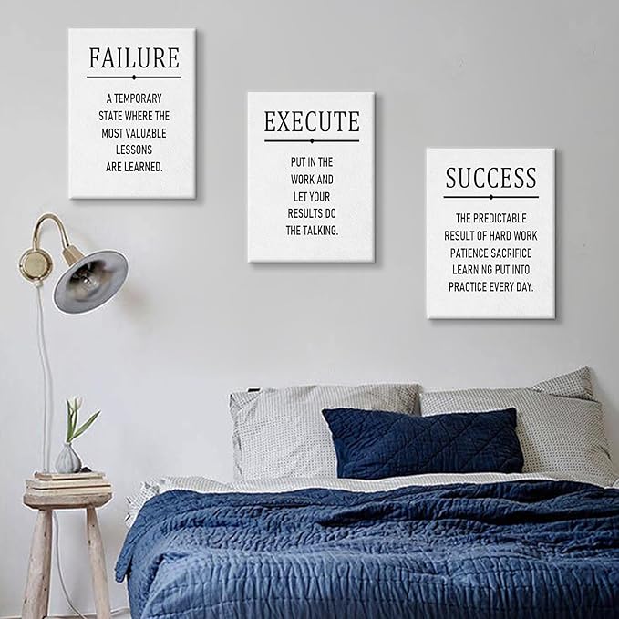 3 Pieces Motivational Posters Canvas Wall Art Home Decor Execute Failure Success Inspirational Quotes Picture Print Positive Painting Artwork for Teens Room Office Stretched and Framed [48''Hx24''W]