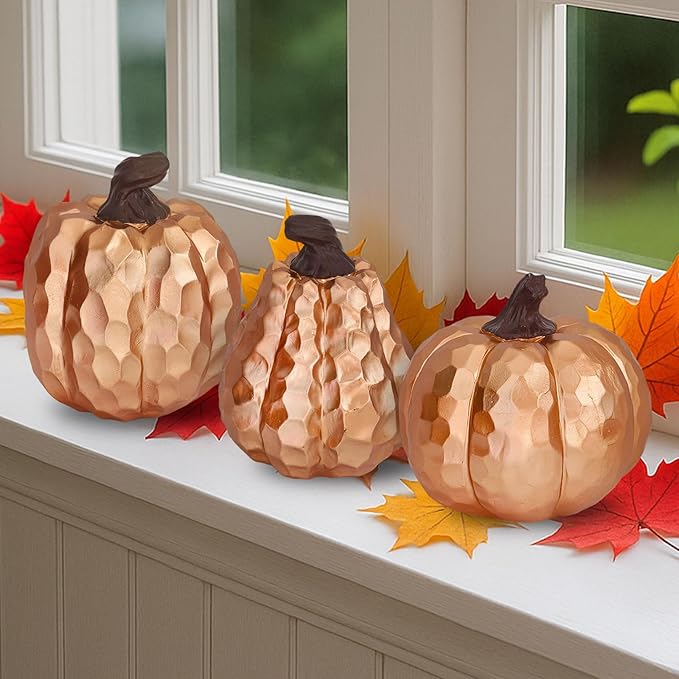 Fall Pumpkin Decor Set of 3, Resin Pumpkins Thanksgiving Table Decor, Faux Pumpkins Suitable for Fall Home Decor,Fall Table Decorations,Fall Mantel Decor