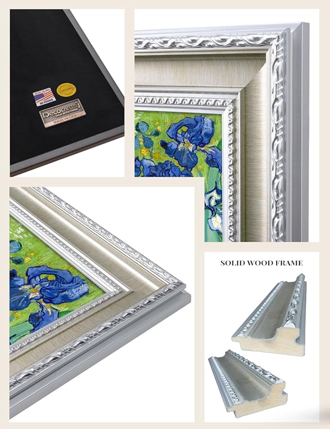 DECORARTS - Irises in the Garden by Vincent van Gogh, Museum-Quality Giclee Canvas Print with Silver Solid Wood Frame, 34.75 x 28.75 in, Ready to Hang, Made in USA