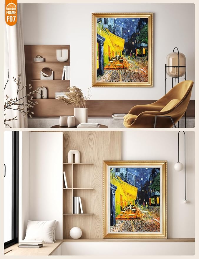 DECORARTS - Cafe Terrace at Night by Vincent Van Gogh, Giclee Print on Acid-Free Cotton Canvas, Customizable Solid Wood Frame Options, Picture Size: 30x24, Made in USA