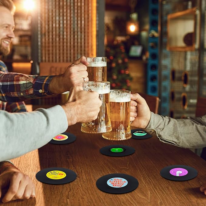 Valdivia Vinyl Record Coasters for Drinks with Records Player, Retro Album Coasters Set of 6, Funny New Home Decor for Housewarming Gifts, Music Lovers Presents, Cool Apartments Decoration Gifts Ideas