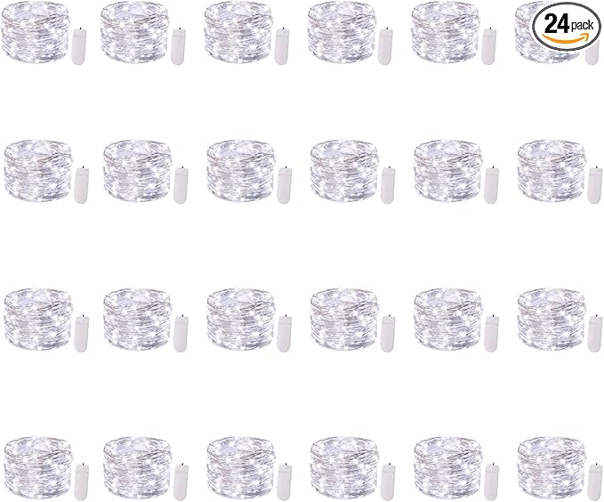 Brightown 24 Pack Fairy Lights Battery Operated - 7Ft 20 Led Mini String Lights Silver Wire Waterproof Firefly Starry DIY Lights for Bedroom Patio Wedding Party Christmas Decor (Pure White)